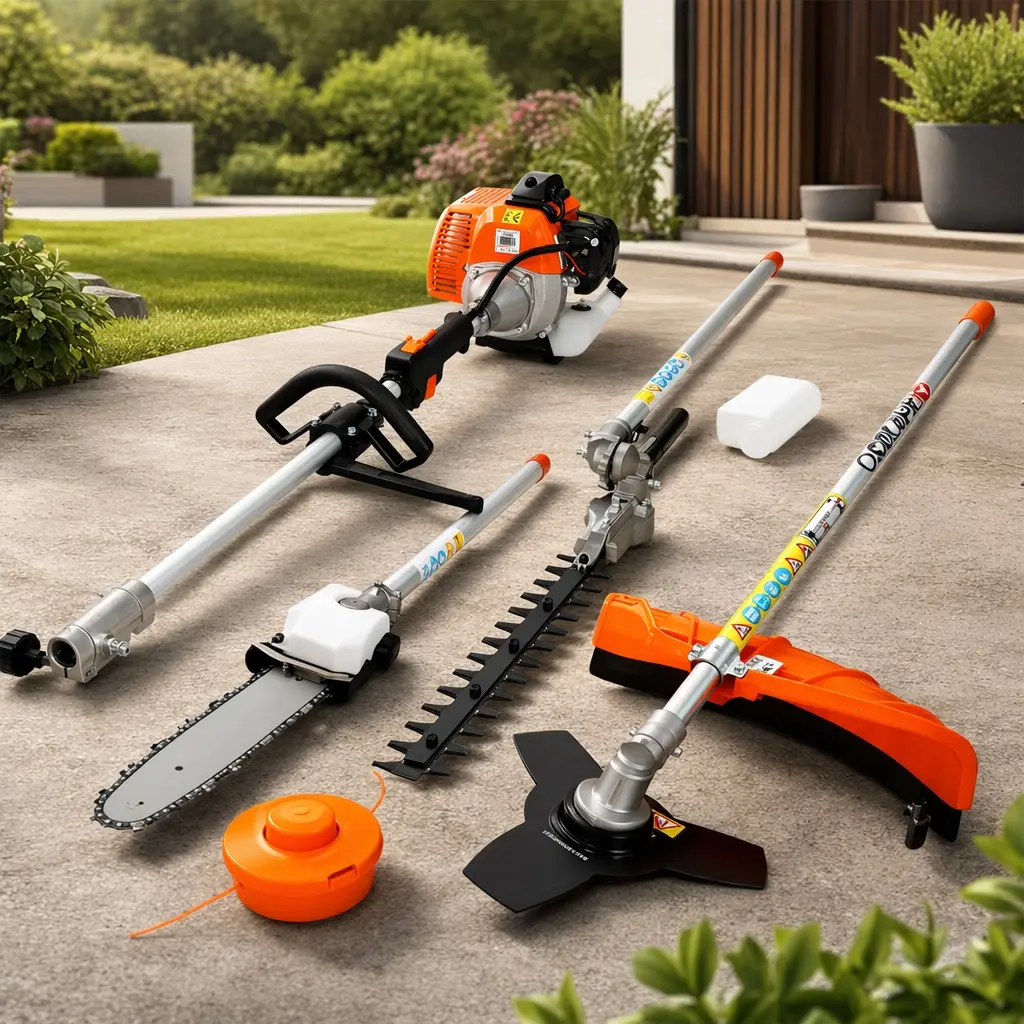 4-in-1 Multi-Functional Gas Garden Tool Kit – 33cc 2-Cycle EPA Engine, Pole Saw, Hedge Trimmer, Grass Trimmer & Brush Cutter