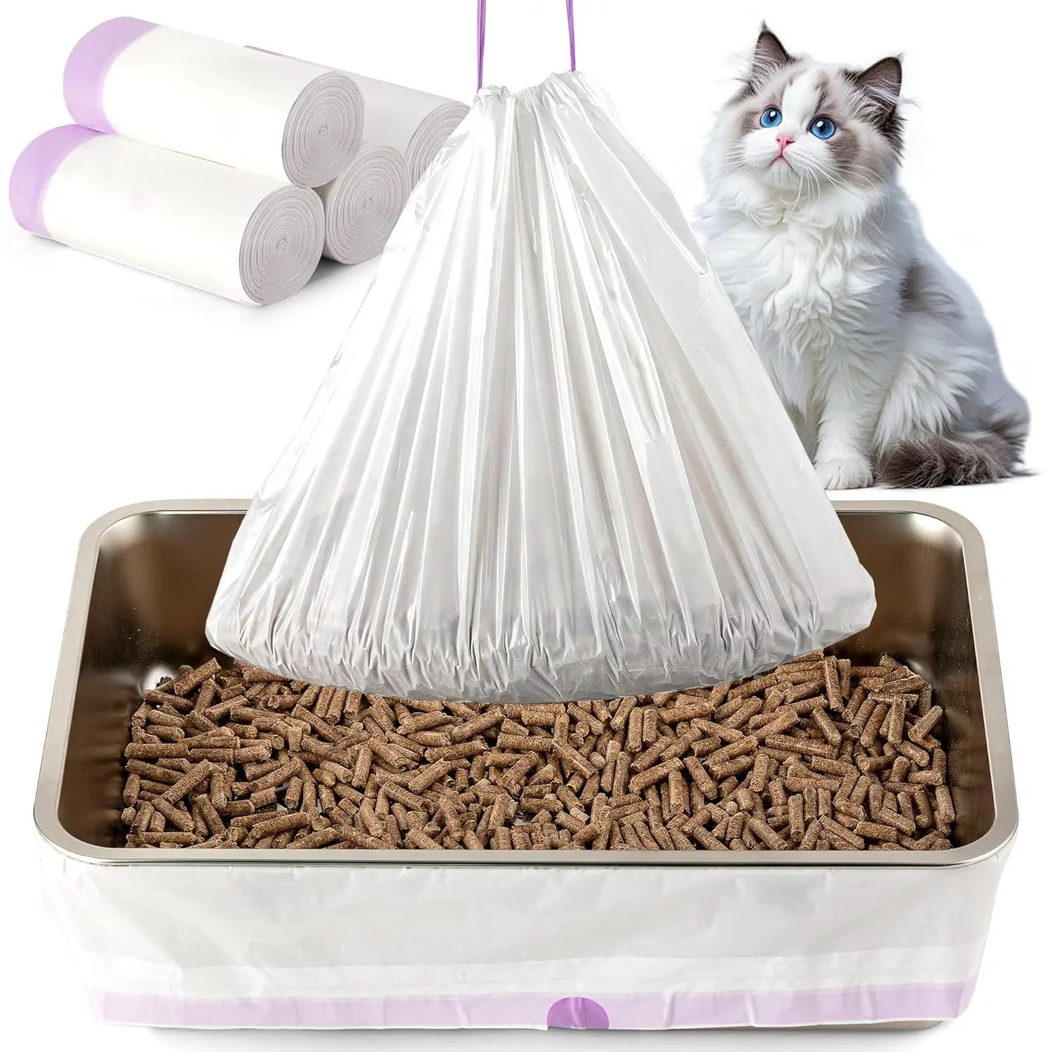 XL Litter Box Liners – Fits 24" Stainless Steel Sifting Litter Boxes for Pine Litter, Tear-Resistant, 28 Count (4 Packs), 1.4 mil