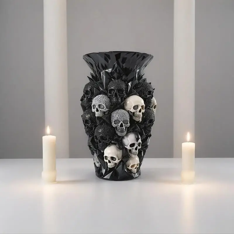 Diamond Skull Vase Resin Ornament, Gothic Modern Decorative Vase for Fresh/dry Flowers, Halloween Tabletop Decoration, Adult Goth Enthusiasts, Decorative Vases For Home Decor, Decorative Flower Vessel