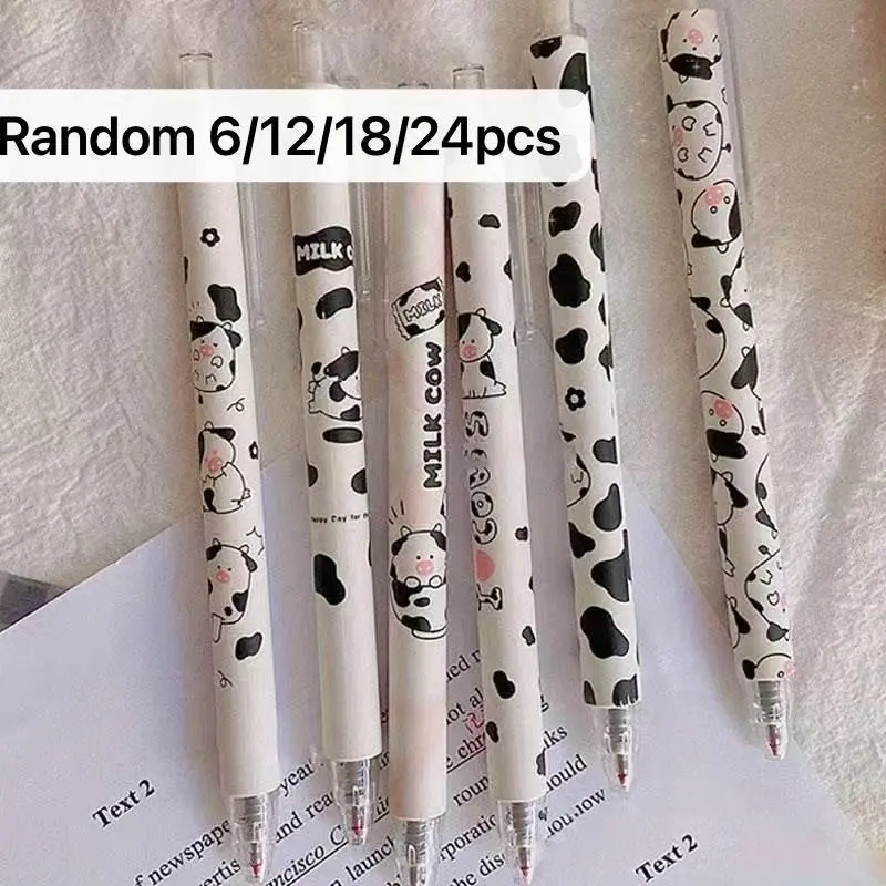 Cartoon Cow Pattern Press Gel Pen, 6/12/18/24pcs Portable Large Capacity Signature Pen, Writing Pen for Office School Student, Office Stationery & Supplies
