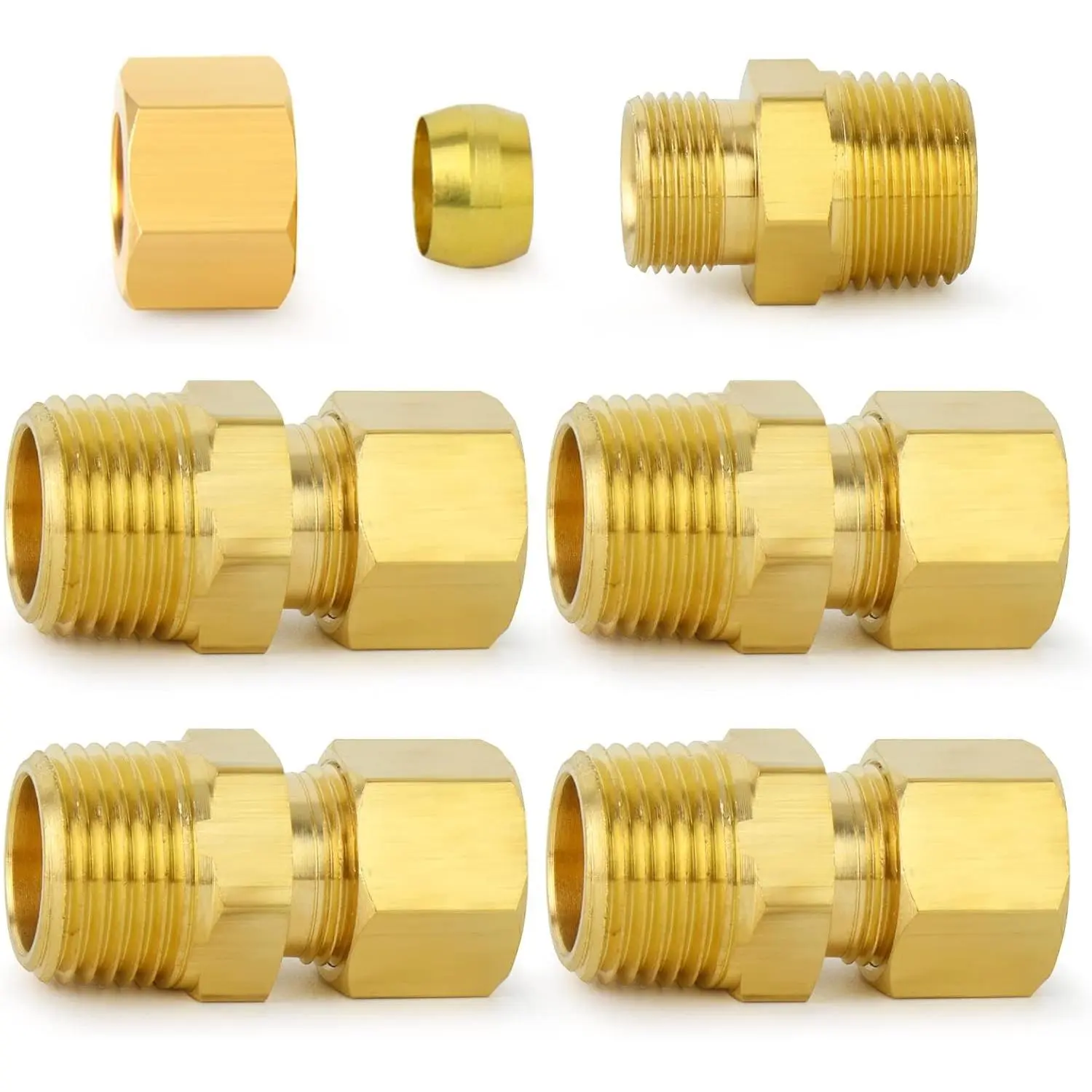 Brass Compression Tube Fitting, 1/2" OD x 1/2" NPT Male Compression Union Connector(5-PACK)