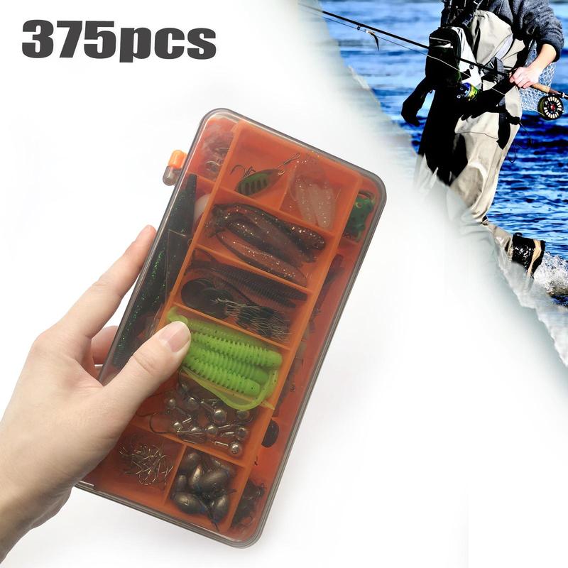 Artificial Fishing Lure Kit, 85, 117, 157, 198 or 375-Piece Fishing Lure Set with Spoon Lures, Soft Plastic Worms, Crankbait Jigs and Fishing Hooks, Fishing Accessories