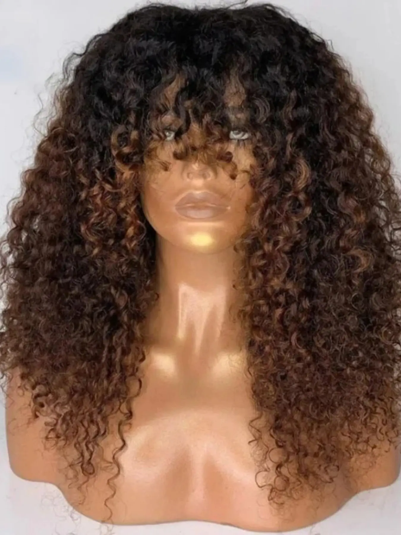 Gradient Bangs Soft Long 26 Inches 180 Density Twist Curl Deep 13x4 Front Lace Wig, No Glue Pre-Attached Heat Resistant Daily Wear Wig