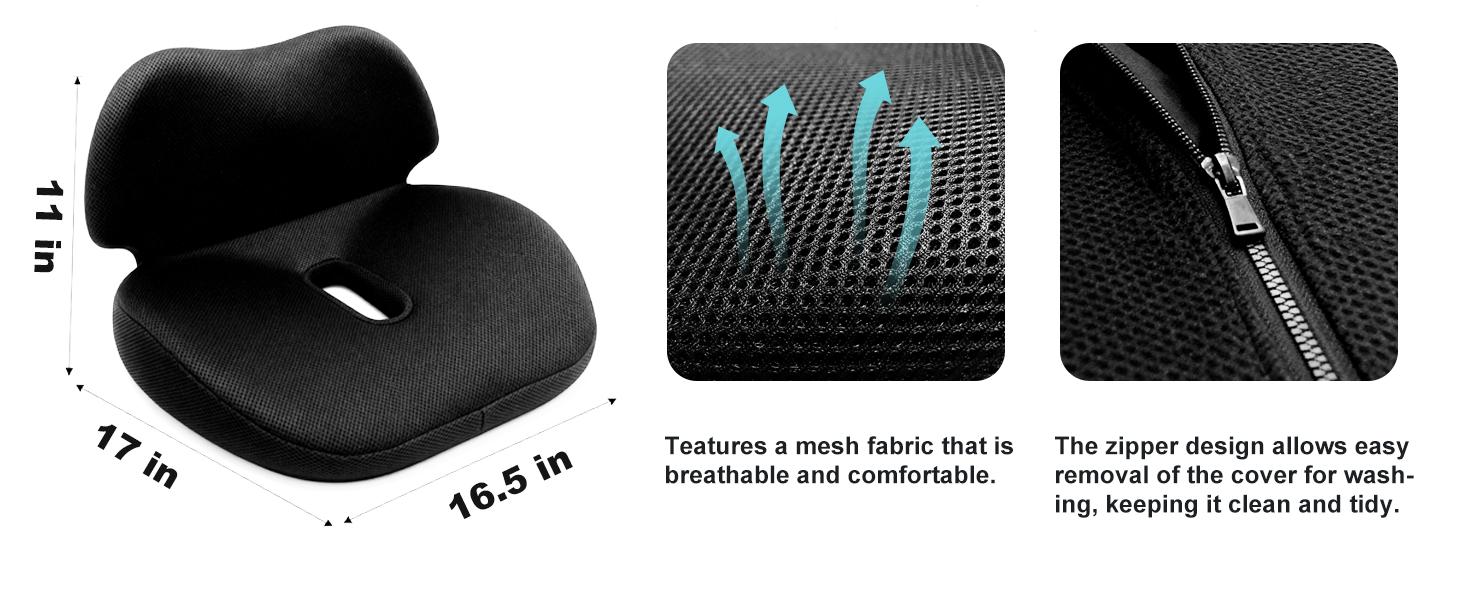 Seat Cushion, Wheelchair,Lumbar&Back,Bed Sore for Butt,Relieve Sciatica,Coccyx for Office Chair, Home - Relieves Pressure,Washable Cover(Black)