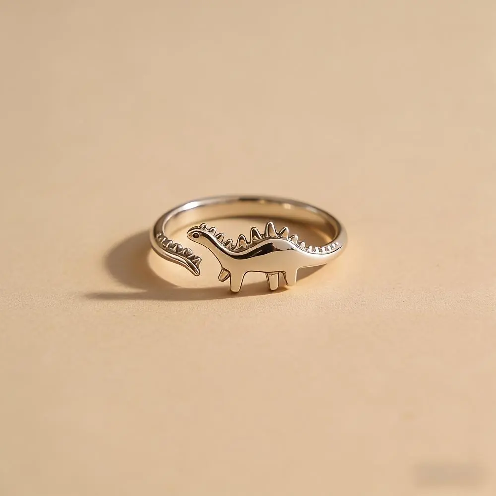 925 Silver-Plated Jurassic Dinosaur Animal Graphic Ring - Adjustable Size Unisex Costume Jewelry for Adults, Party Wear, Daily Wear Gift