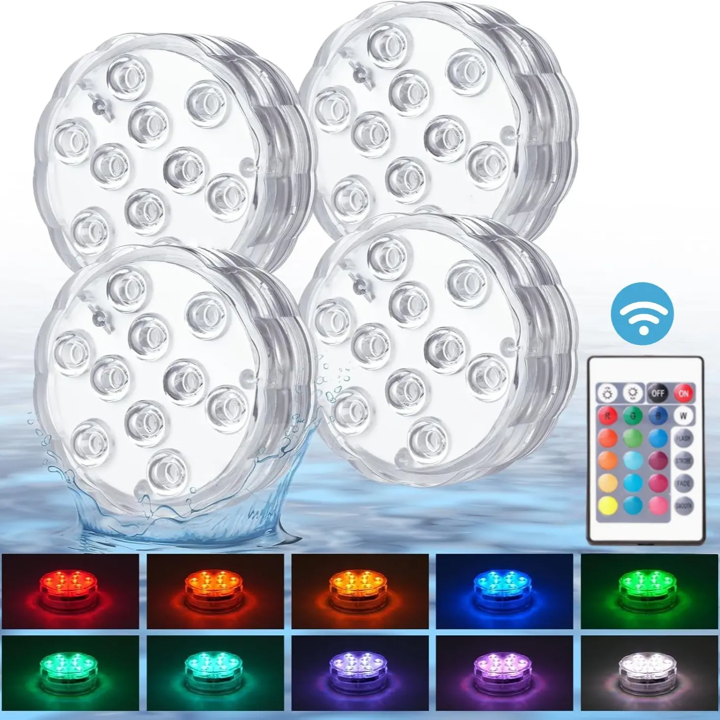 4pcs Waterproof Remote Control LED Underwater Lights, 16 Color RGB Pool Fish Tank Decorative Lights, Durable Multi-Scene Use
