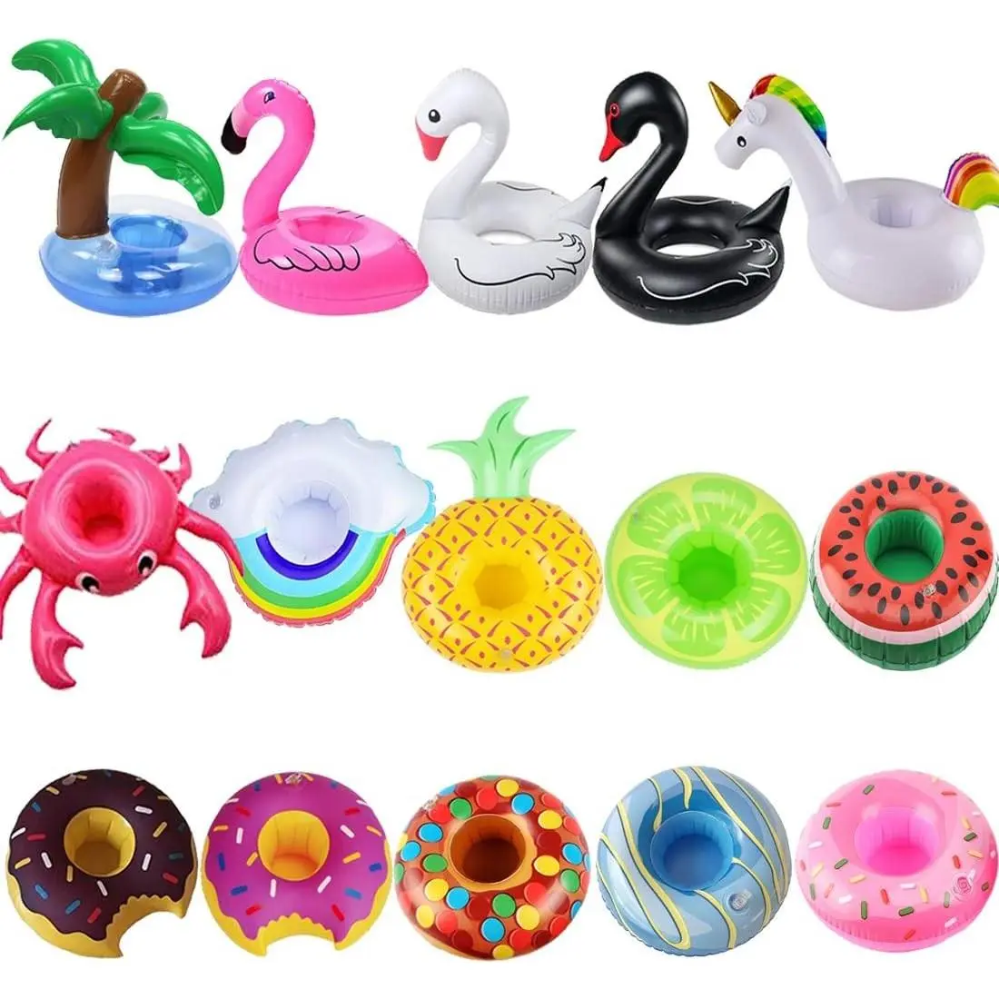 15 Pack Inflatable Floating Drink Holders with Flamingo Coasters for Swimming Pool Party
