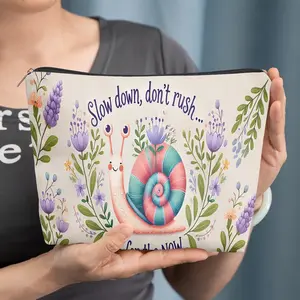 cosmetic bag 1pc, Snail And Slow Life, Zipper closure, unisex, travel/daily storage bag, lightweight and machine washable, stylish toiletry bag, perfect for Valentine's Day, New Year's, or birthday gifts.