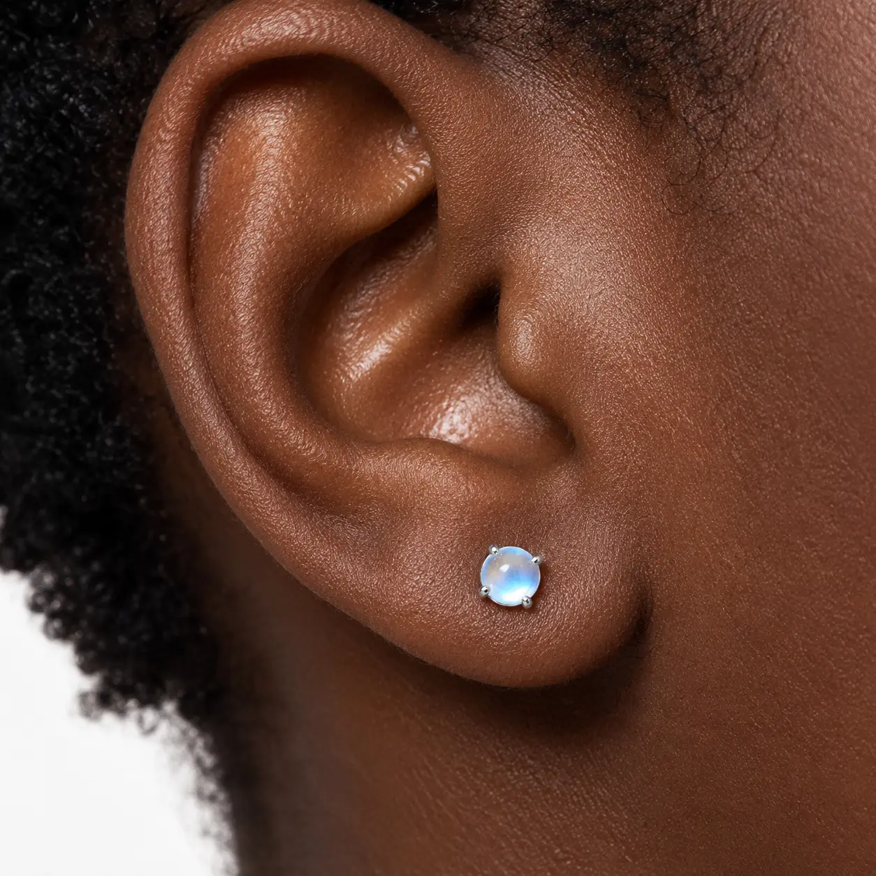 Moonstone Stud Earrings for Women, Minimalist S925 Sterling Silver Jewelry with 4-Prong Claw Setting, Hypoallergenic for Everyday Wear, Lightweight, Daily, Nickel-Free, Round Cabochon, Claw Set Stone, Resistant Tarnish, Jewelry Stack, Ear Stacking, Beauty