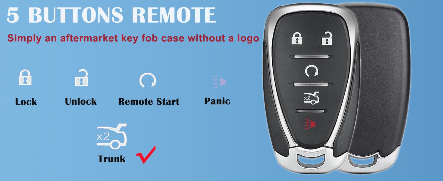 Fob Cover Fit for Chevy Malibu/Cruze/Camaro/Sonic/Traverse/Equinox 2016–2022 5-Button Remote Shell Replacement for HYQ4AA HYQ4EA, No Programming Needed