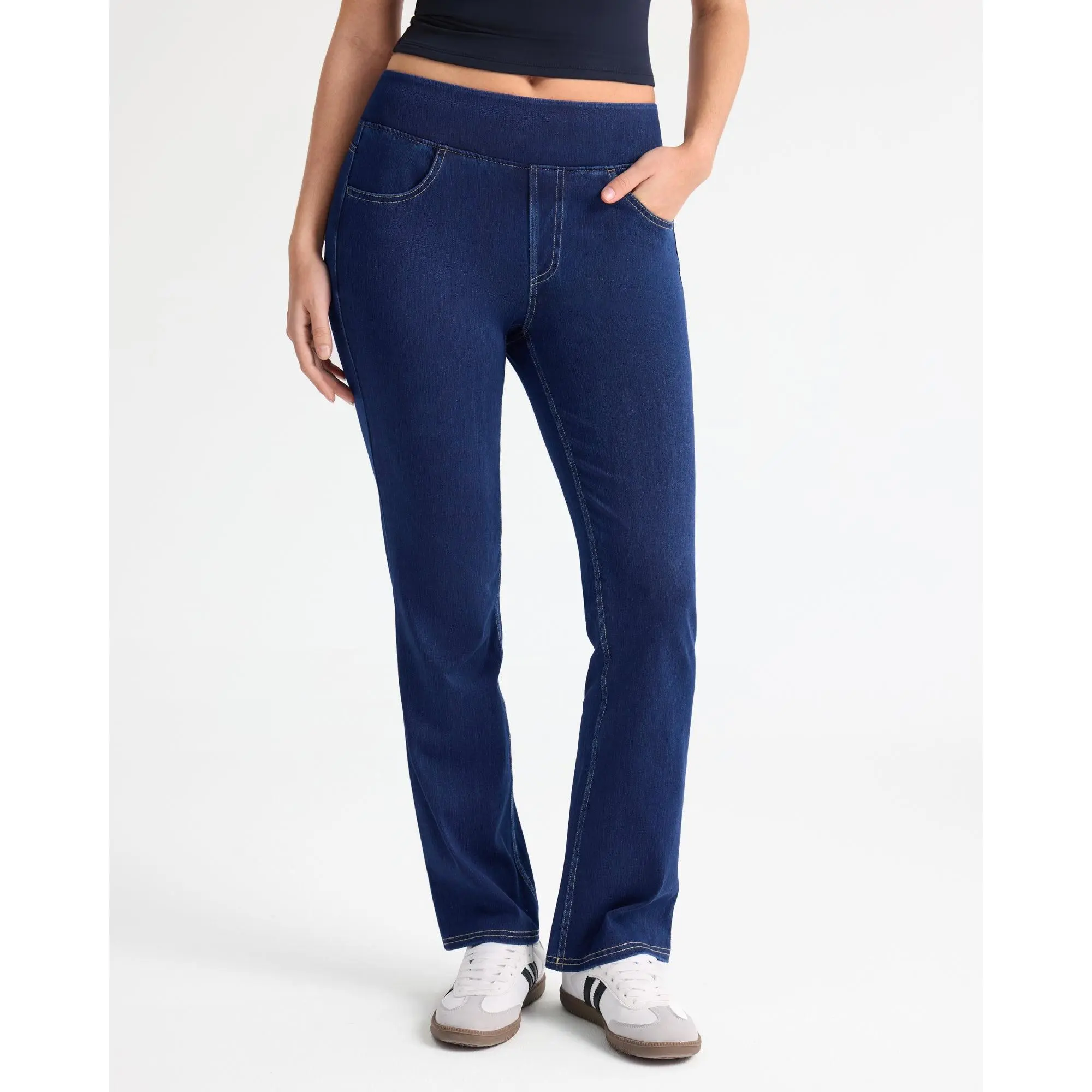 SOLBRACE Women’s High Rise Pull-On Bootcut Stretch Jeans, Lightweight Cooling Soft Stretchy Denim, Double Layer Tummy Control Waistband, Zipper-Free, 30" Inseam, Casual Daily & Work Denim Pants