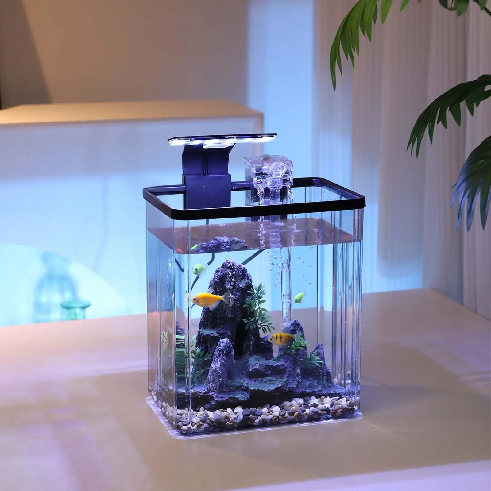 2.5 Gal Compact Self-Cleaning LED Plastic Aquarium Kit - Portable Size Fish Tank with Silent Filter, Ideal Starter for Betta, Perfect for Desk, Office (Pet Supplies, Fish Aquatic Tanks), Plastic Tank