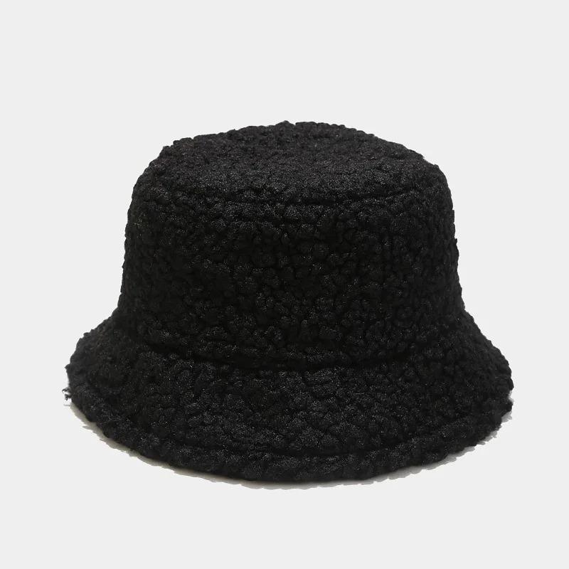 Lamb Faux Fur Bucket Hat Winter Warm Teddy Velvet Hats Caps For Women Lady Outdoor Panama Fisherman Hat