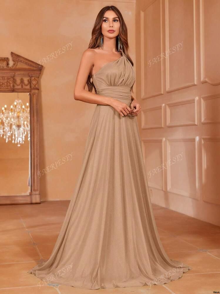 Galas - u2013ElegantSpring FaeriestyAsymmetricalNeckFormalEveningDressWithFittedWaist FlowingHem | SummerMaxiGownForRedCarpet Weddings UpscalePartiesBridesmaidDress