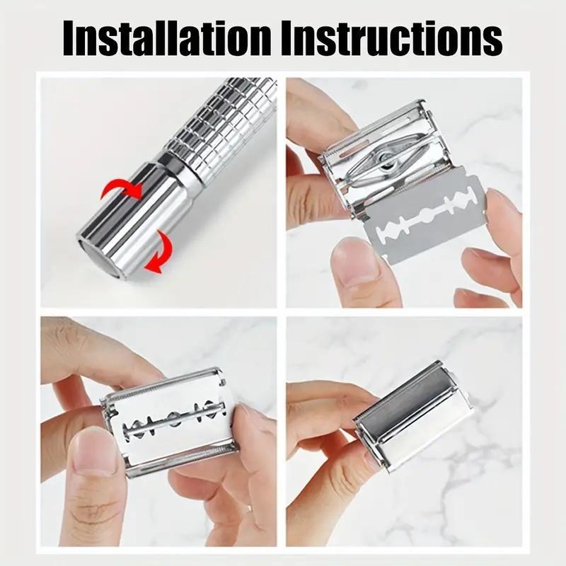 Double-sided Manual Razor with Blades,  Durable Men's Safety Shaving Tool, High-end Rotary Razor for Beard and Beard Trimming