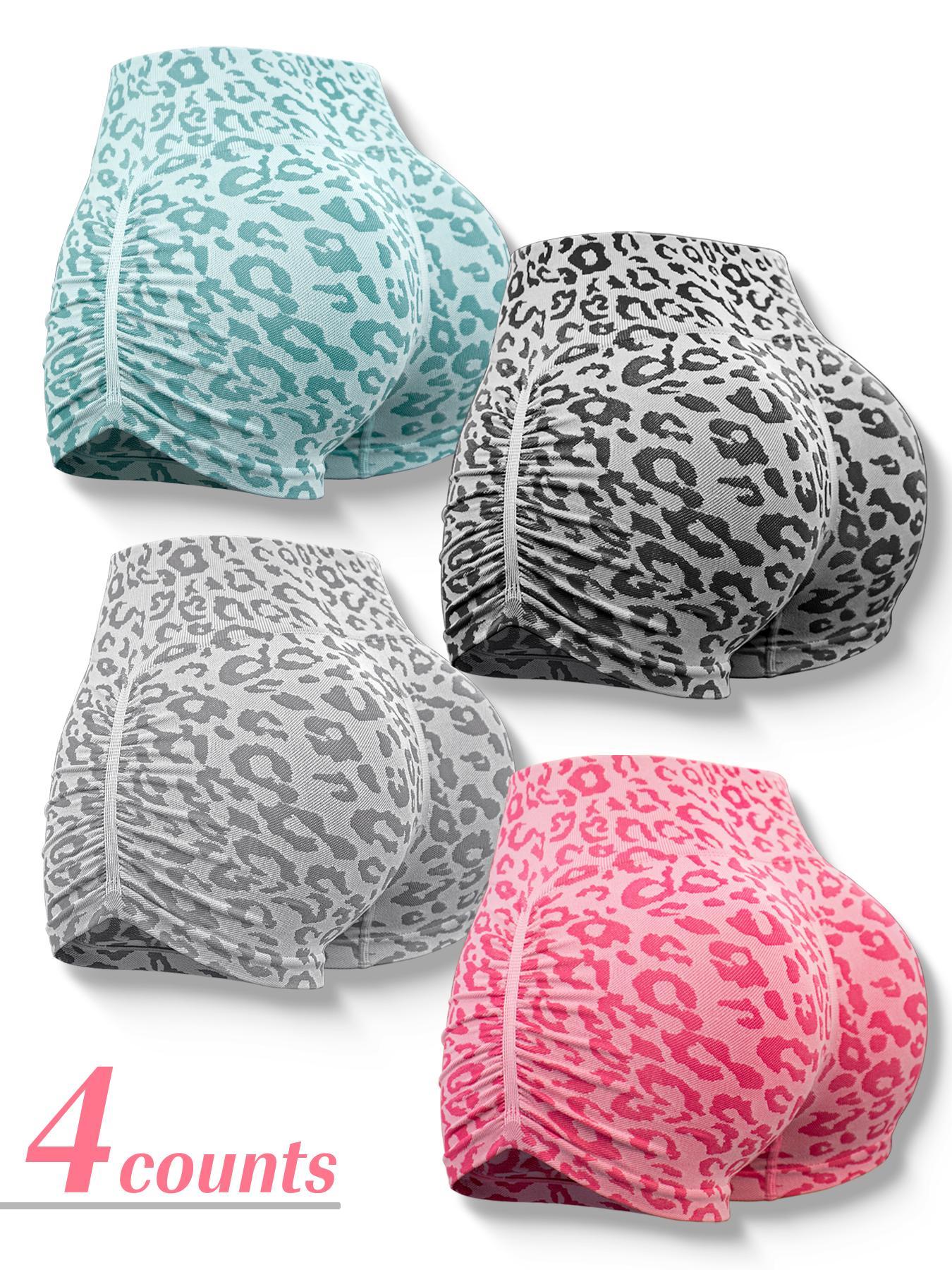 Women's Leopard Print Ruched High Waist Gym Shorts, Breathable Comfortable High Stretch Yoga Shorts, Ladies Sportswear for Indoor Outdoor Wear, Gym Clothing, Workout Impact Shorts