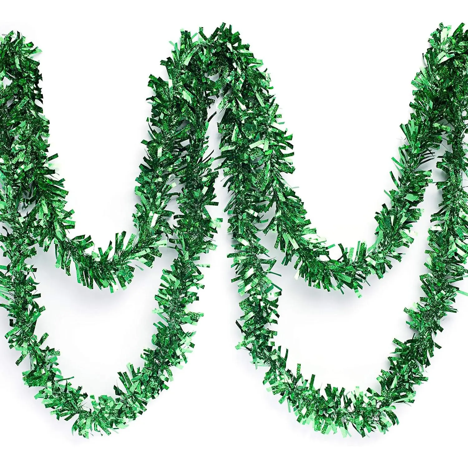 Metallic Green Sparkle Glitter Tinsel Twist Garland, 25ft Holiday Decoration, Christmas Tree Trim, Parade Float Decor, Party Supplies, Graduation, Indoor Outdoor Event Garland
