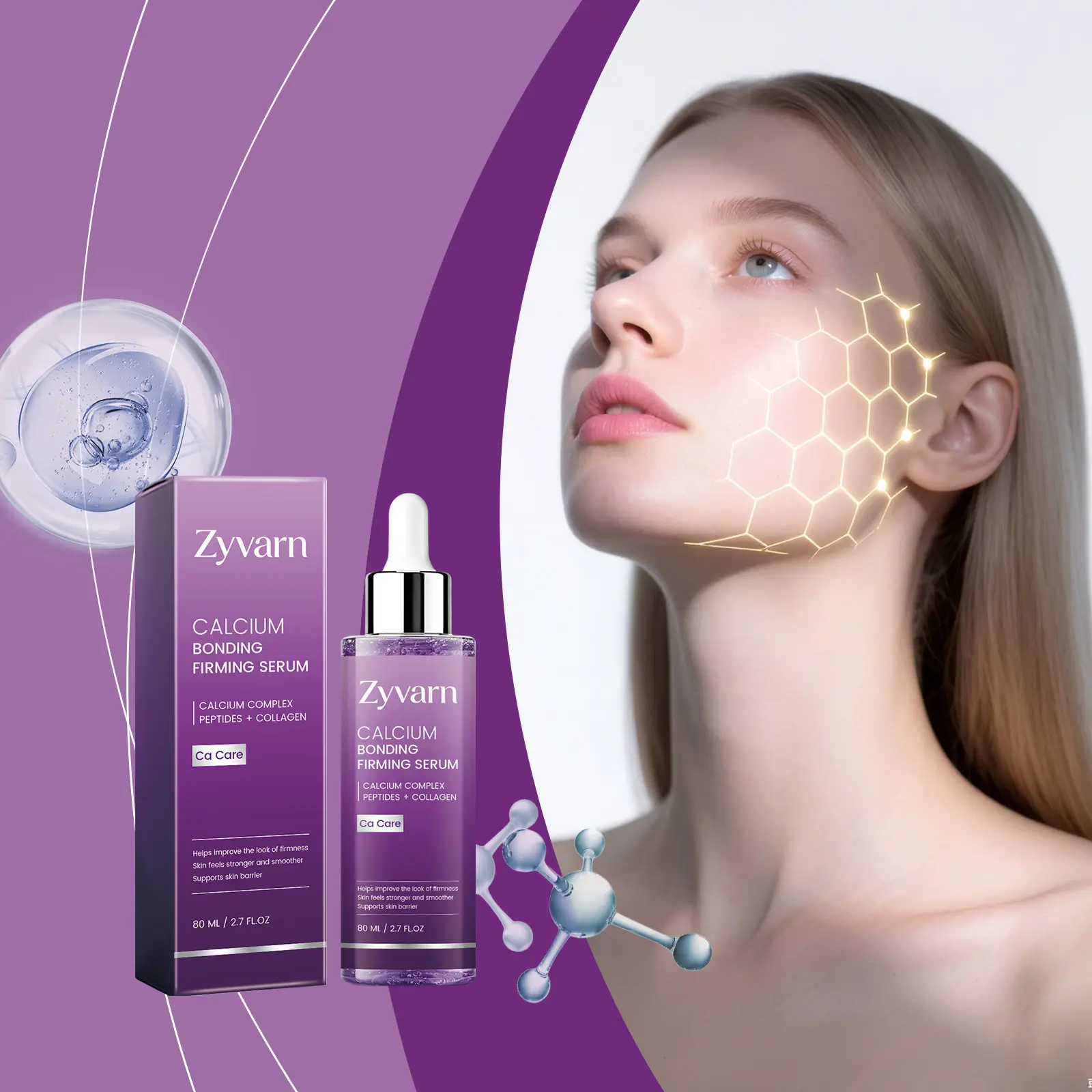 Firming Facial Serum with Calcium Complex & Collagen Peptides to Restore Elasticity - Lightweight Hydrating Essence for Face & Neck, Suitable for Sensitive Skin, Cosmetic, Hydrate, Moisture, Nourishing, Silky, Cream, Smooth, Daily, Intensive, Restores Ela