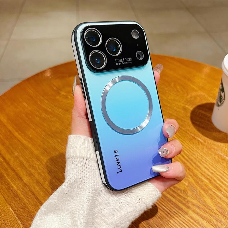 OREKROY Magnetic Gradient Glass Case for iPhone 17 Pro Max / 17 Air, 16 15 14 13 12 with Full Camera Lens Protector, MagSafe Compatible, Scratch-Resistant Slim Back Cover, Shockproof Hard Phone Case, Wireless Charging