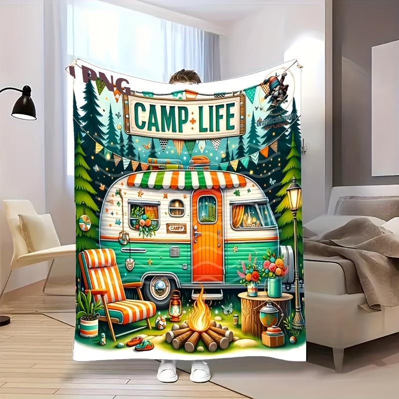 1pc Of Comfortable Luxury Camping-Style  Design Flannel Blanket  All-Season Comfort Suitable As A Warm Cozy Blanket For Home Sofas, Bedding, Office Napping, Travel, And Camping, Perfect As A Gift For Friends And Family