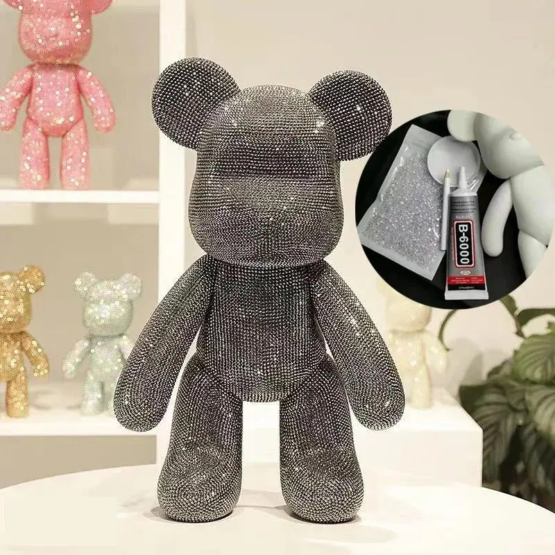 DIY Self-Adhesive Crystal Bear Figure Rhinestone Diamond Glitter Applique Bear Figurine Doll Toy Decoration Desk Accessories