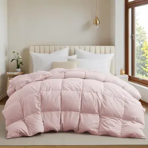 Goose Feather Down Fiber Comforter King Size, All Season Duvet Insert with Soft Downproof Cover, Cloud-Like Fluffiness Bed Comforters with Corner Tabs (King, Pink, 88"X104")