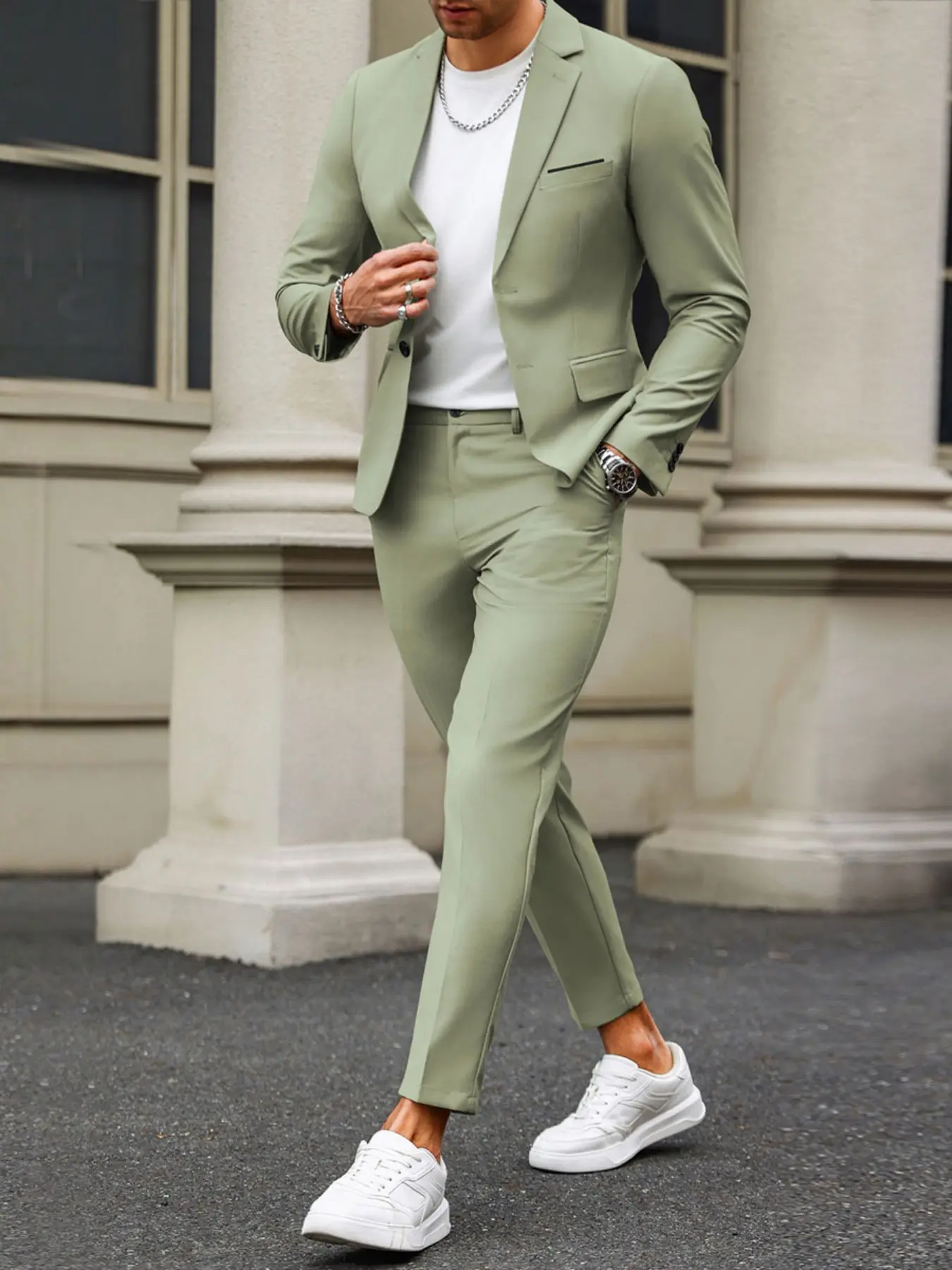 Men's 2-Piece Light Slim Fit Suit Set, Blazer Set Lightweight Business Plain Lapel Two-Button Long Sleeve Jacket and Pants, Casual Formal Wear for Office Parties, Business Suits Set