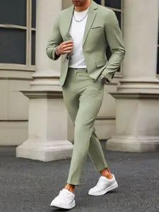 Men's 2-Piece Light Slim Fit Suit Set, Lightweight Business Plain Lapel Two-Button Jacket and Pants, Casual Formal Wear for Office Parties