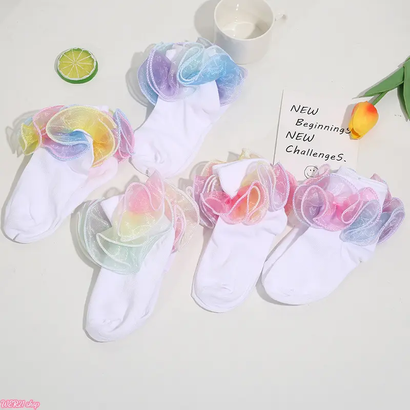 [Back To Shcool]5PCS-Girls Frilly Lace Princess Socks | Viral 2026 New Combed Cotton Kids Hosiery, Thin Breathable Ruffled Trim Dance Footwear, Soft Cute Toddler Accessory for Ballet Class Daily Outfit Birthday Party Gift