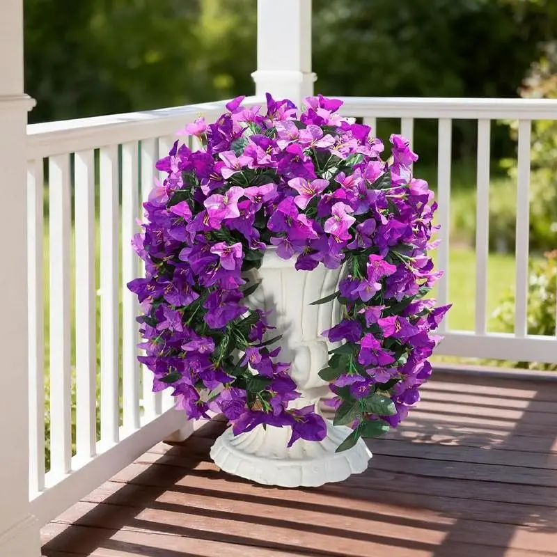 4-piece outdoor artificial triangle lily hanging flowers, sun protection UV artificial fake flowers, garden door porch front door flower pot, spring and summer decorative flower arrangement