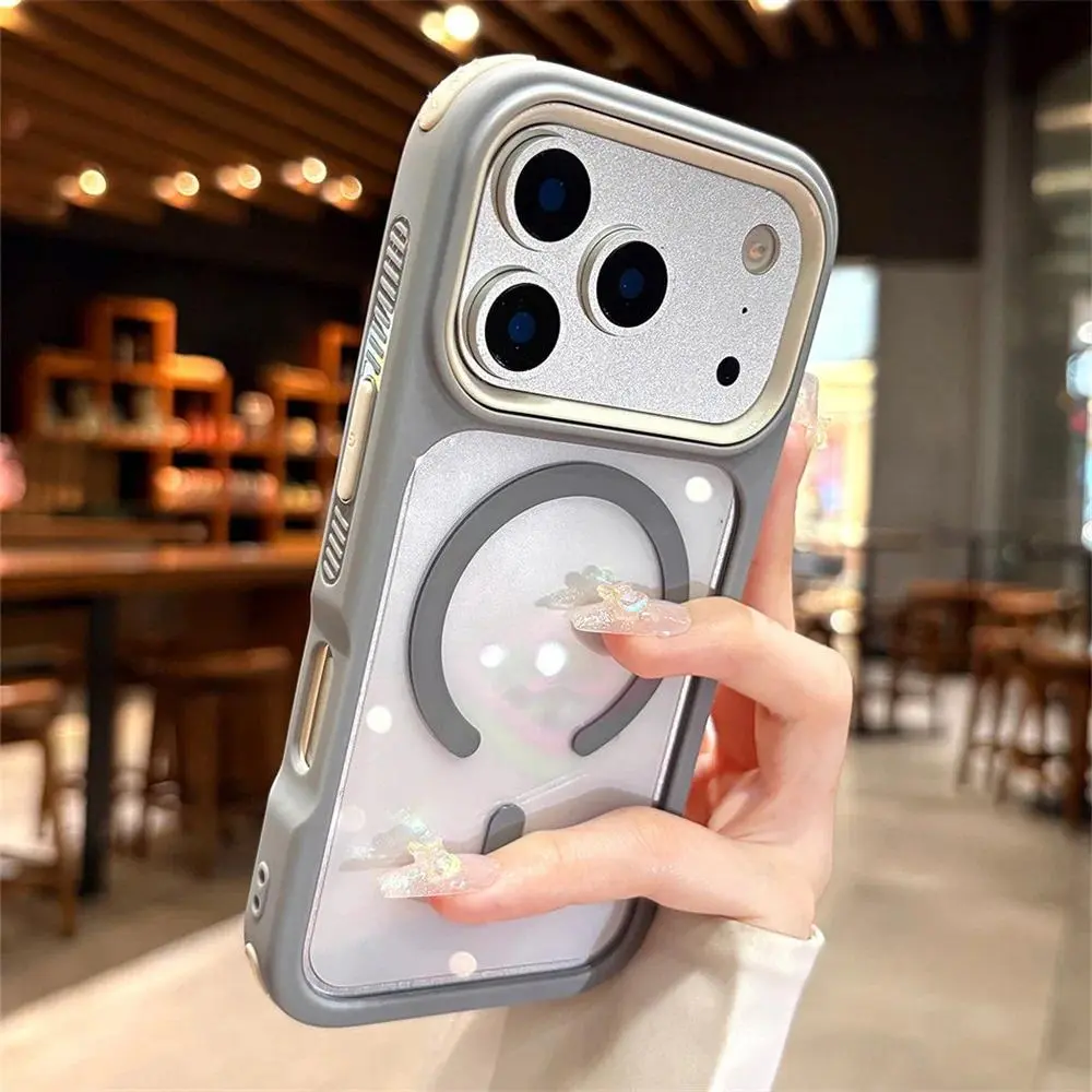 Luxury Anti-Slip Armor For Magsafe Transparent Phone Case For iPhone 17 16 15 14 13 Pro Max Air Plus HD Acrylic Back Cover