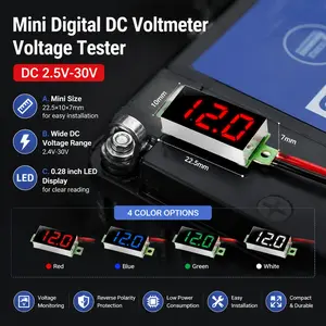 Portable Digital DC Voltmeter 0.28" LED Display 2.5-30V Tester for Automotive Battery Diagnostic, Power Monitor, Electrical Circuit Testing Tool