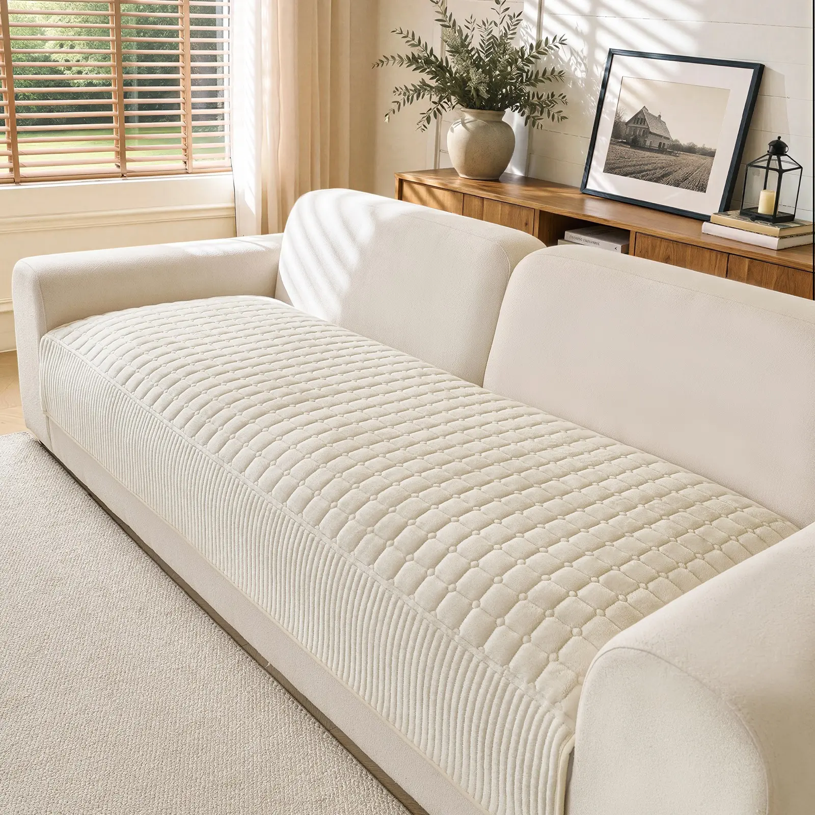 1pc Universal Sofa Pad, Soft Jacquard Fabric, Fits 1-4 Person Sofas, High Elastic Waterproof Scratch Resistant, Non-Slip, Pet Friendly