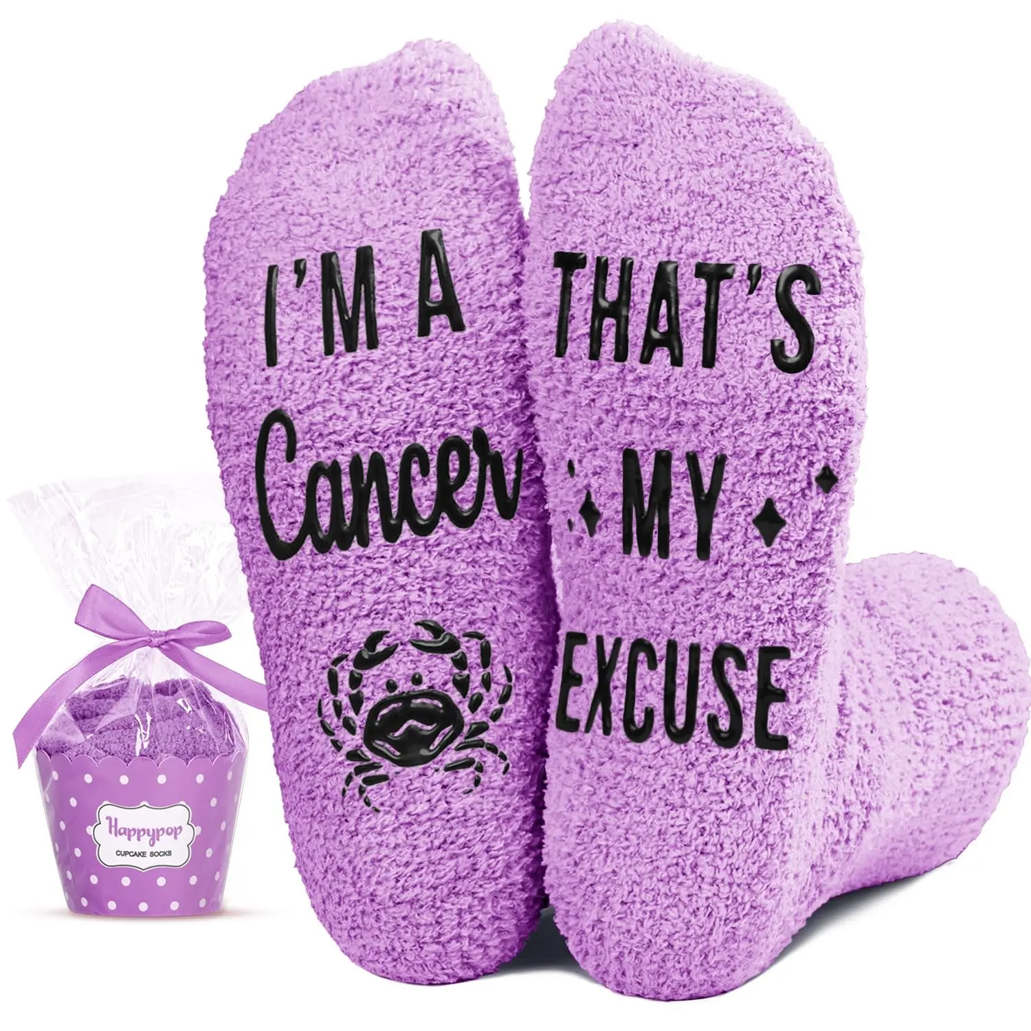 HAPPYPOP Cancer Zodiac Birthday Gifts for Women Teen Girls - Astrology Constellation Horoscope Presents, Fuzzy Purple Space Galaxy Cancer Socks Teens