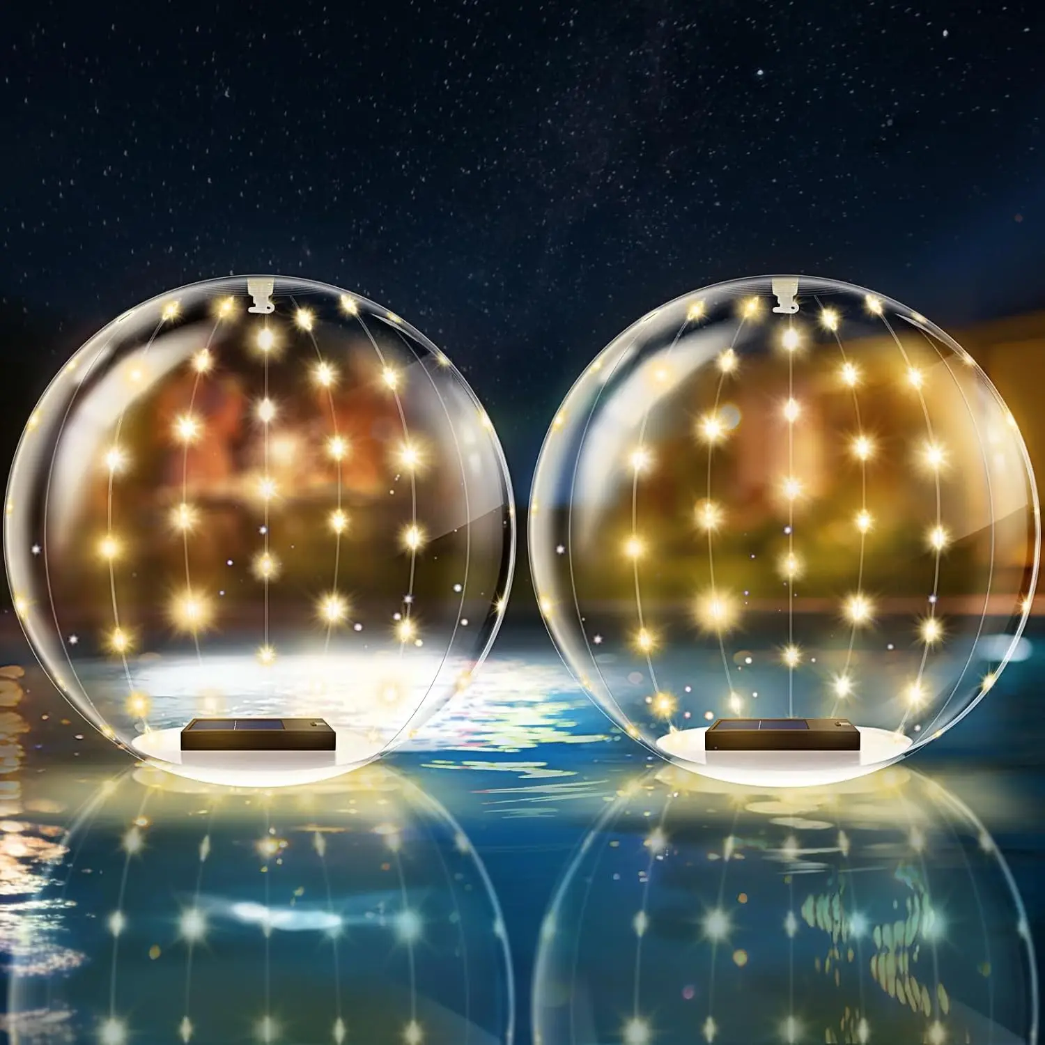 Floating Pool Lights 2 Pack Inflatable Orb Lights with Remote Control - 8 Lighting Modes, Waterproof Solar Powered, Long Runtime, Perfect for Ponds, Backyard Parties, Pool Decor (Warm Light)