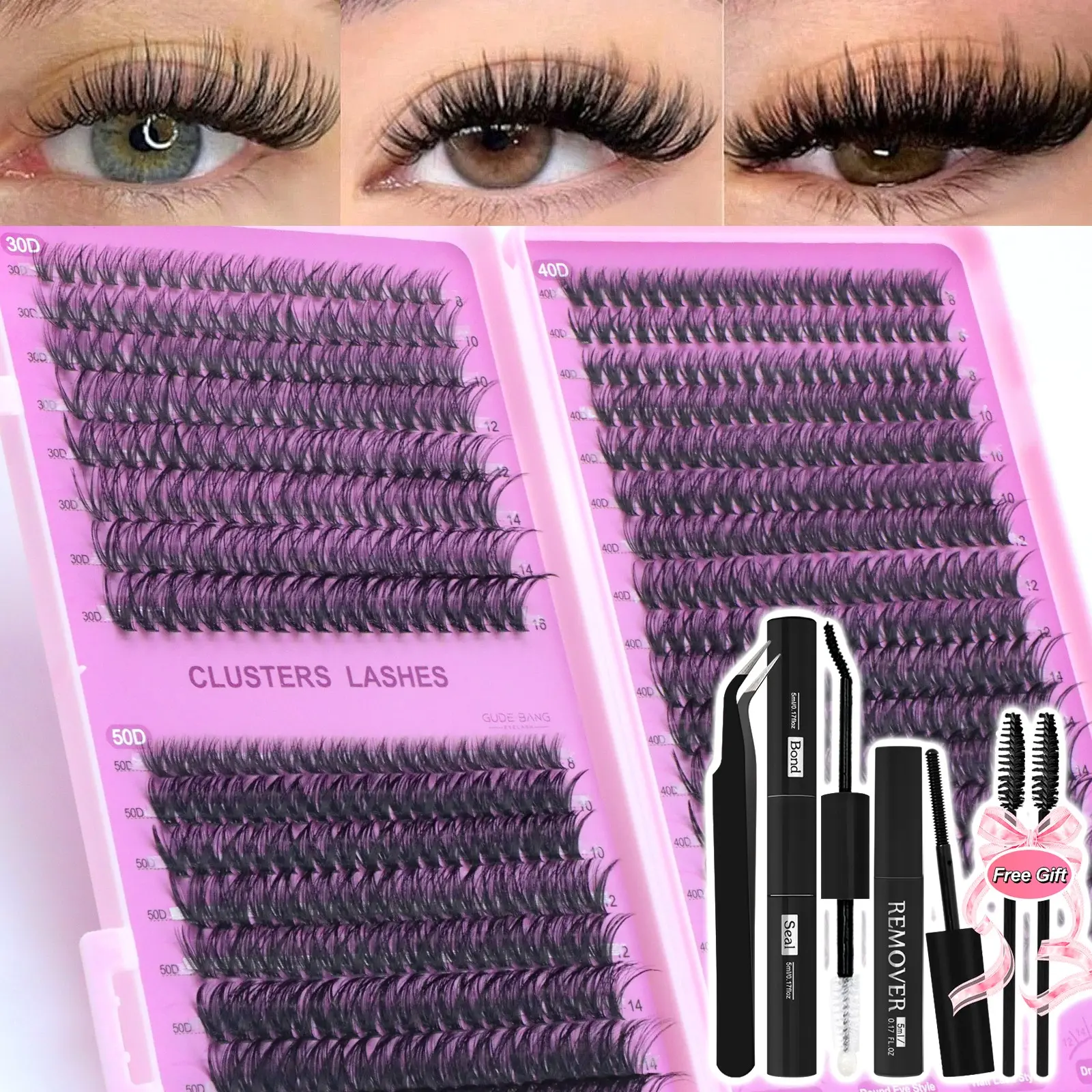 640 Clusters DIY Faux Mink Eyelash Clusters, D Curl, 8-16mm Mixed Length, Eye-Catching Effect Suitable For All Makeup Looks. Glue, Remover, Tweezers Can Be Selected According To Needs. Lightweight, Reusable And Cost-Effective