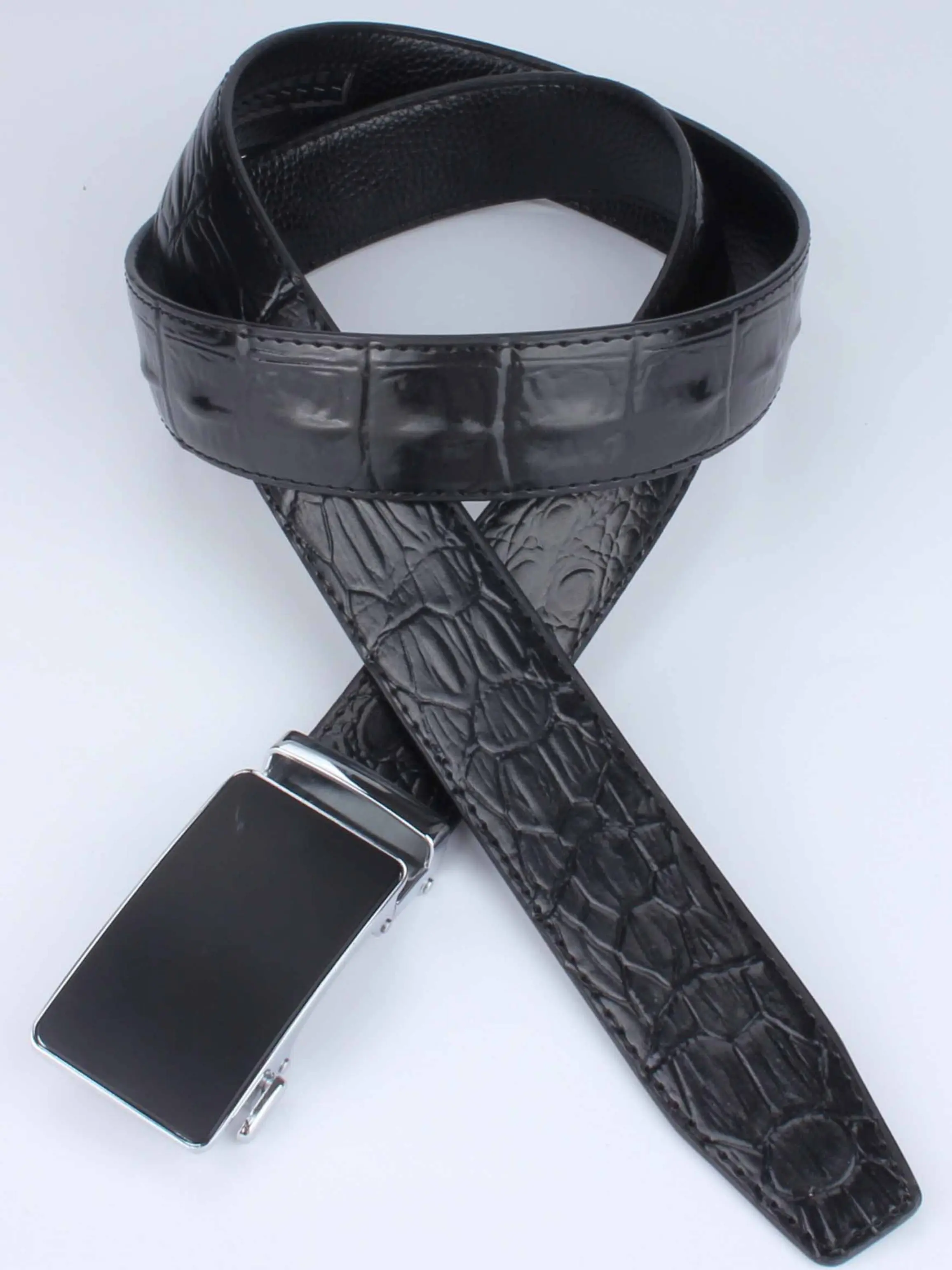 Men's Casual Gold Square Head Automatic Buckle Belt, Synthetic Material, All Seasons, Business Style, Versatile Pants Strap
