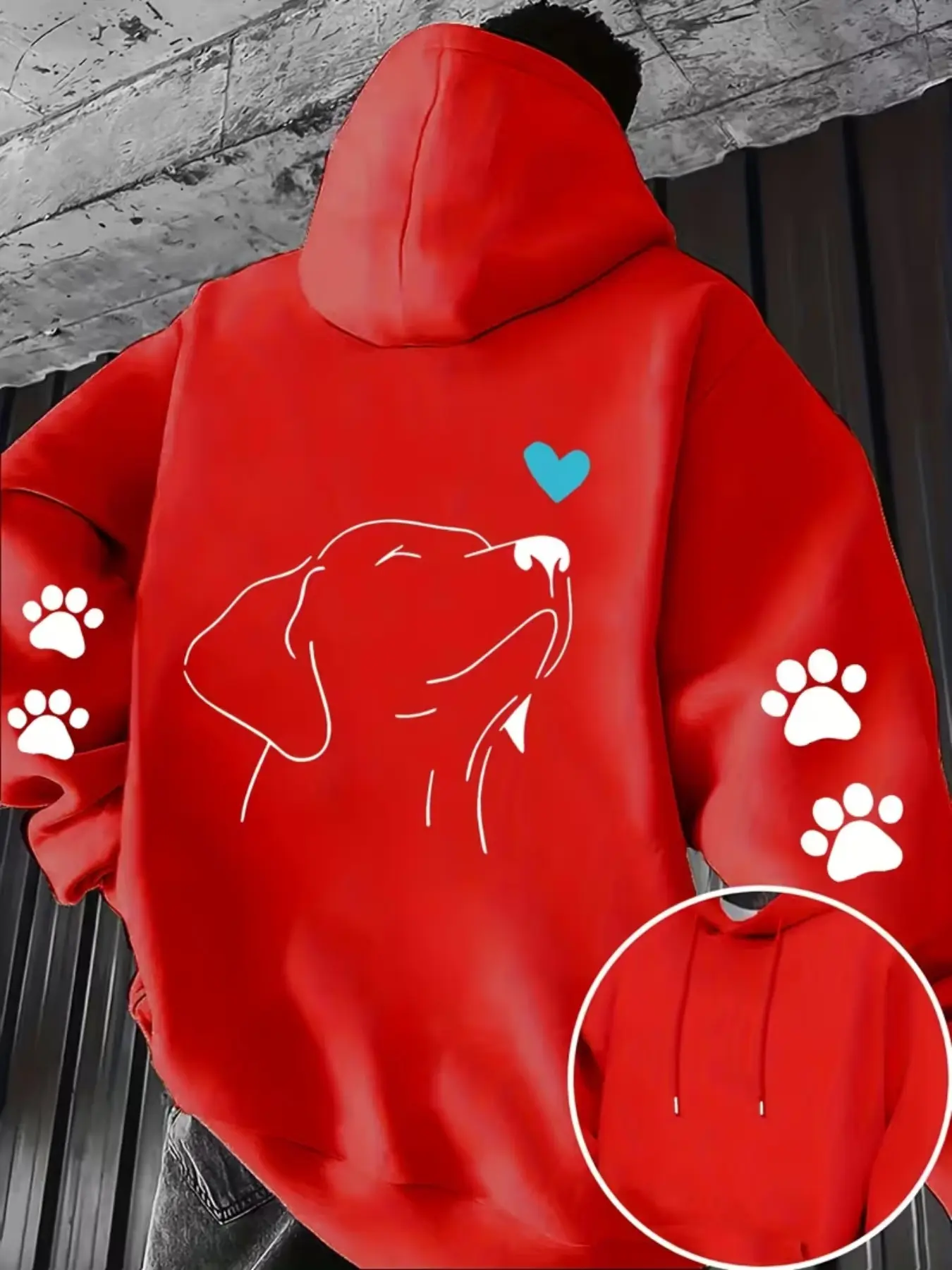 Unisex Fleece Lined Hoodie, Dog Paw Print Design, Dual Print, Drawstring Hood, Loose Fit, Fall Winter Wear, Pet Lover Fashion