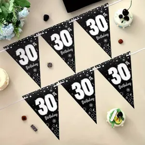 1Set 3 Pack 30th Happy Birthday Bunting Banner 36 Pieces Triangle Flags Black and Silver Happy 30th Birthday Pennant Banner Anniversary Party Decorations Supplies for Men Women