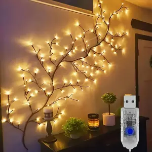 Enchanted Willow Vine Lights 7.55FT 144LED 2 PCS Brown Tree Branch Lights for Wall, Remote Timer,8 Light Model,Bedroom Wall Doors Wedding, Christmas, USB  Box