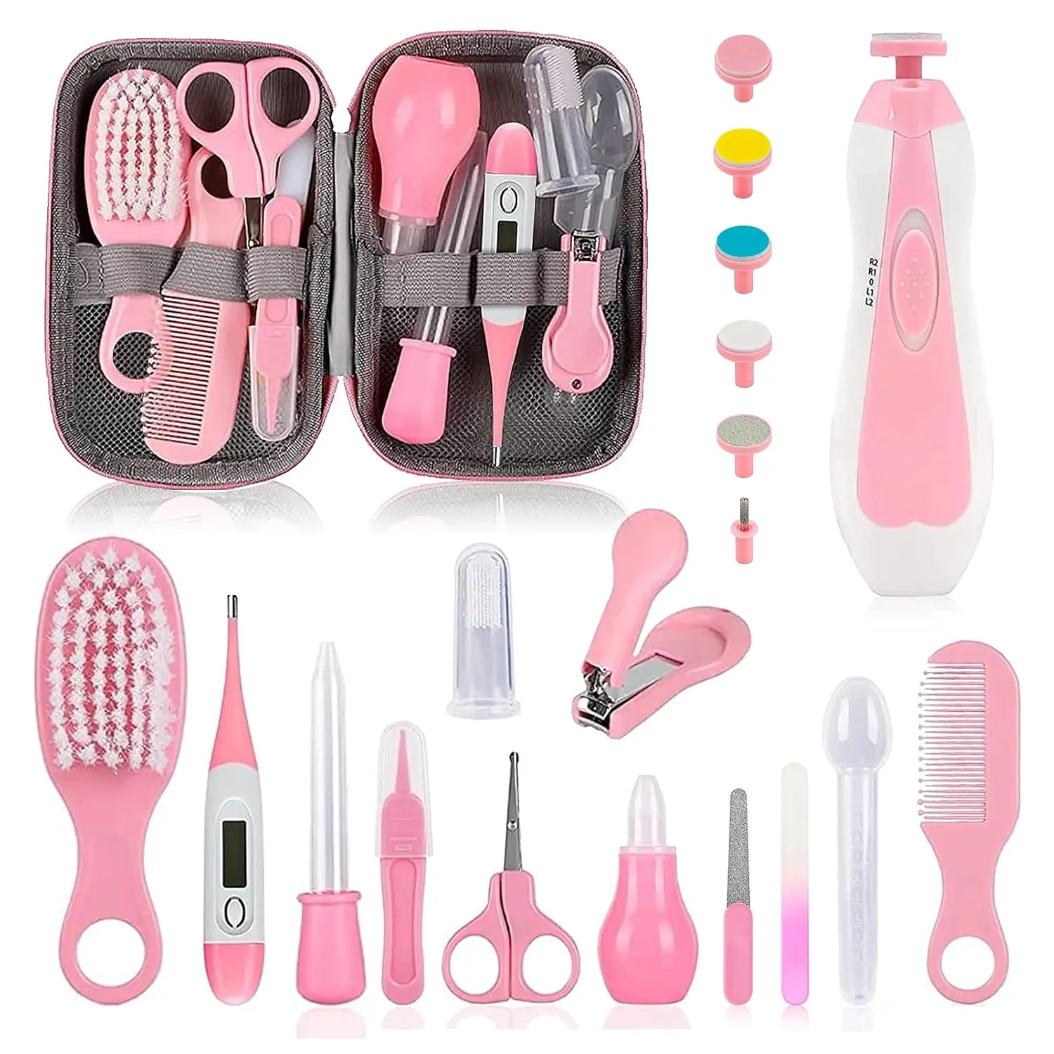 Baby Grooming Kit, Infant Safety Care Set with Hair Brush Comb Nail Clipper Nasal Aspirator,Baby Essentials Kit  Newborn Girls Boys (Pink 20 in 1)