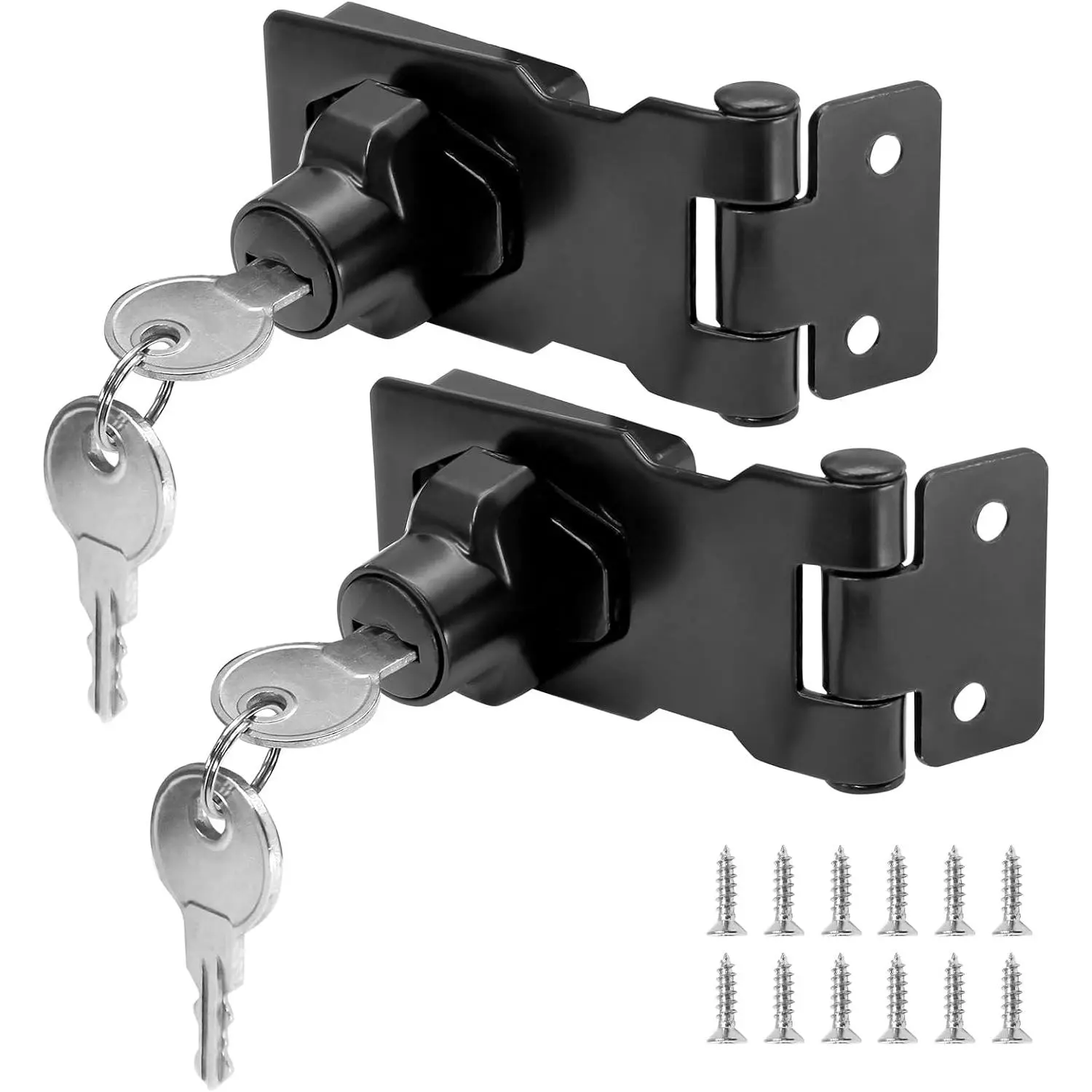 2 count Keyed Hasp Locks 2.5 Inch Twist Knob Keyed Locking Hasp, Metal Safety Hasp Latches Keyed Different for Small Doors, Cabinets (Black)