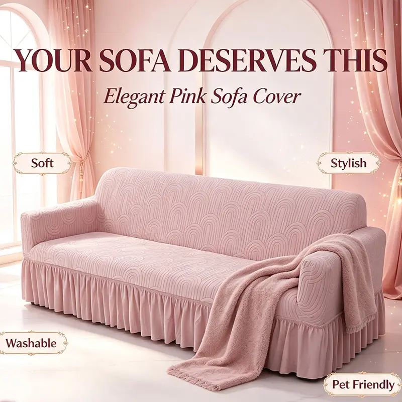 Anti‑Slip Full Wrap Sofa Slipcover with Ruffle Skirt, Elastic Stretch Sofa Cover for 1‑4 Seater Couch, Washable Furniture Protector Home Living Room Decor 