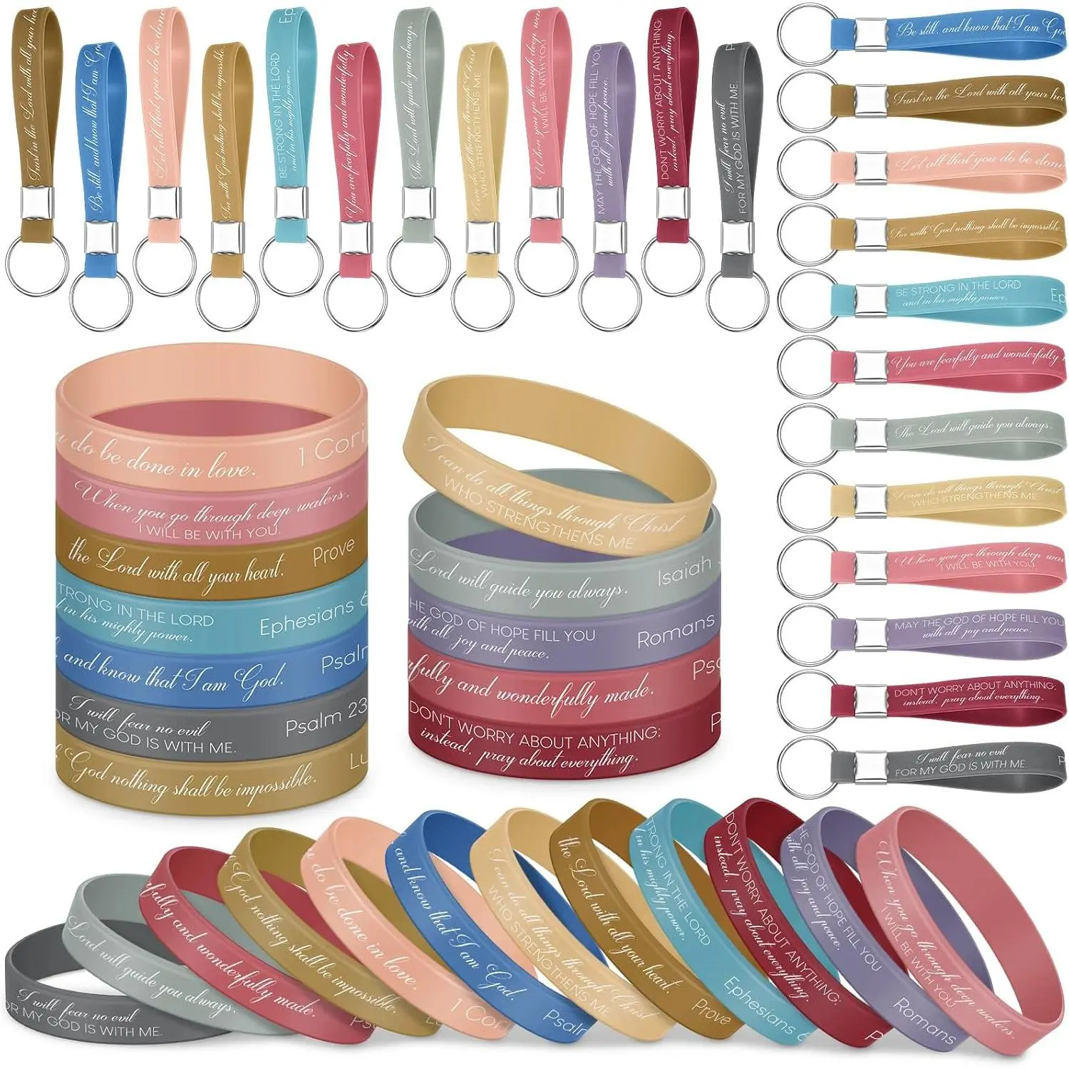 Verses Bracelets Bulk Scripture  Religious Bracelets Motivational Quote Rubber Wristbands Inspirational Christian  for Party Favors(Stylish,Bright,48 Pcs)