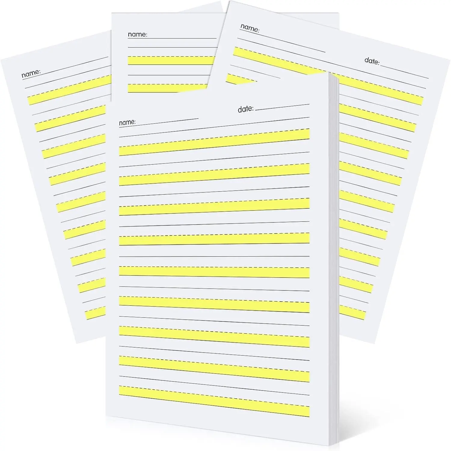 200 Sheets Beginner Writing Paper Level 1 with Highlighted Lines, 11 x 8.5 Inch Lined Handwriting Practice Paper for Kids, Yellow Highlighted Sheets for Proper Letter Positioning