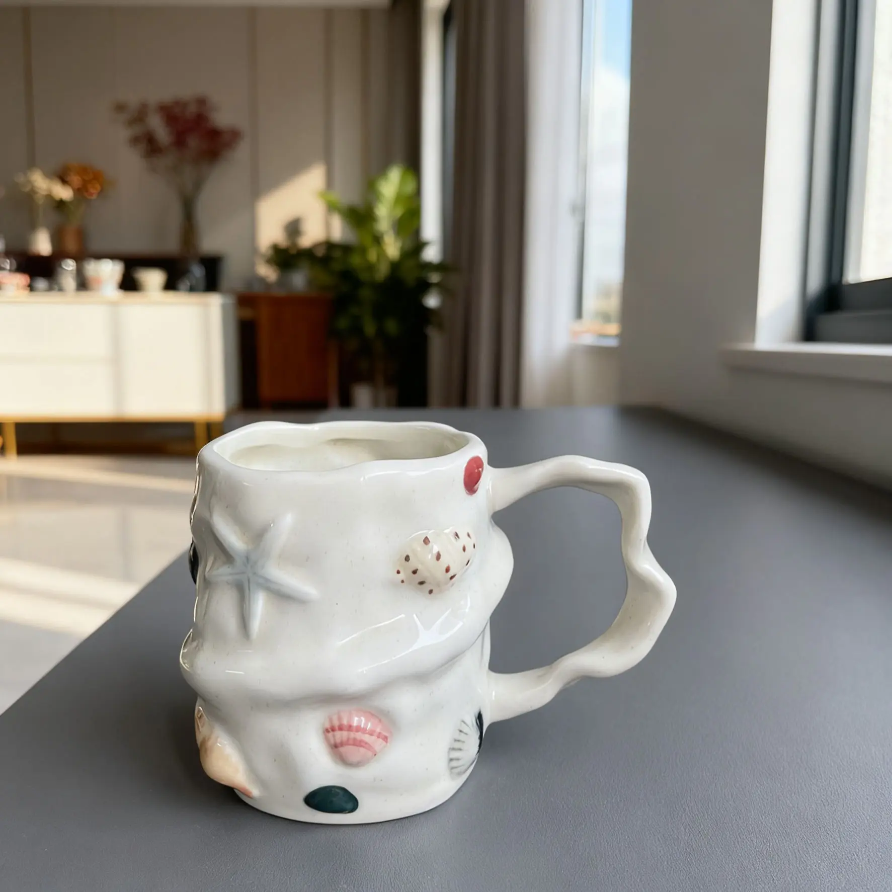Creative Shell Seashell Design Ceramic Mug 300ML, Unique Gift for Office Home Couples Friends, Novelty Water Cup for Festive Occasions
