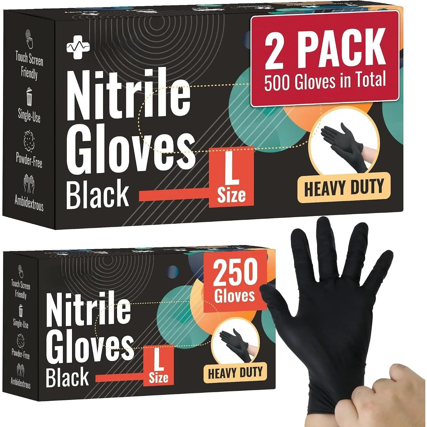 Black  Gloves, Large (500 Pack, Bulk) Heavy Duty Gloves | Disposable |  Free, Latex Free,  Safe |   Rubber Material for Mechanic, Cleaning, Cooking