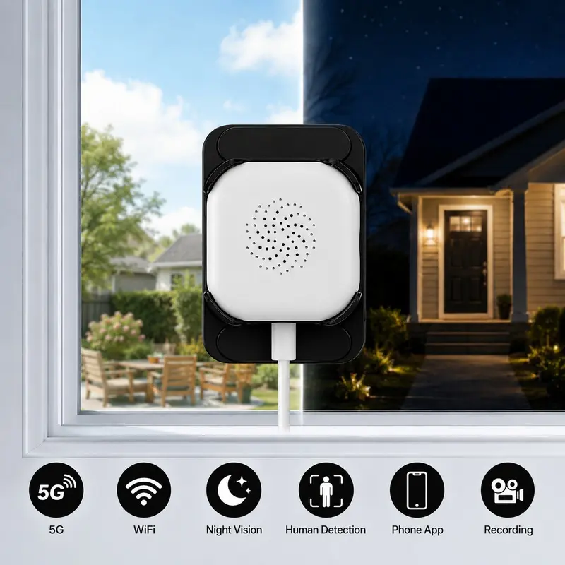 Window Camera 2K HD Surveillance Camera, Stick On Indoor Window Cam with Switch Mount, Human Detection, App Control and 24/7 Recording for Home View