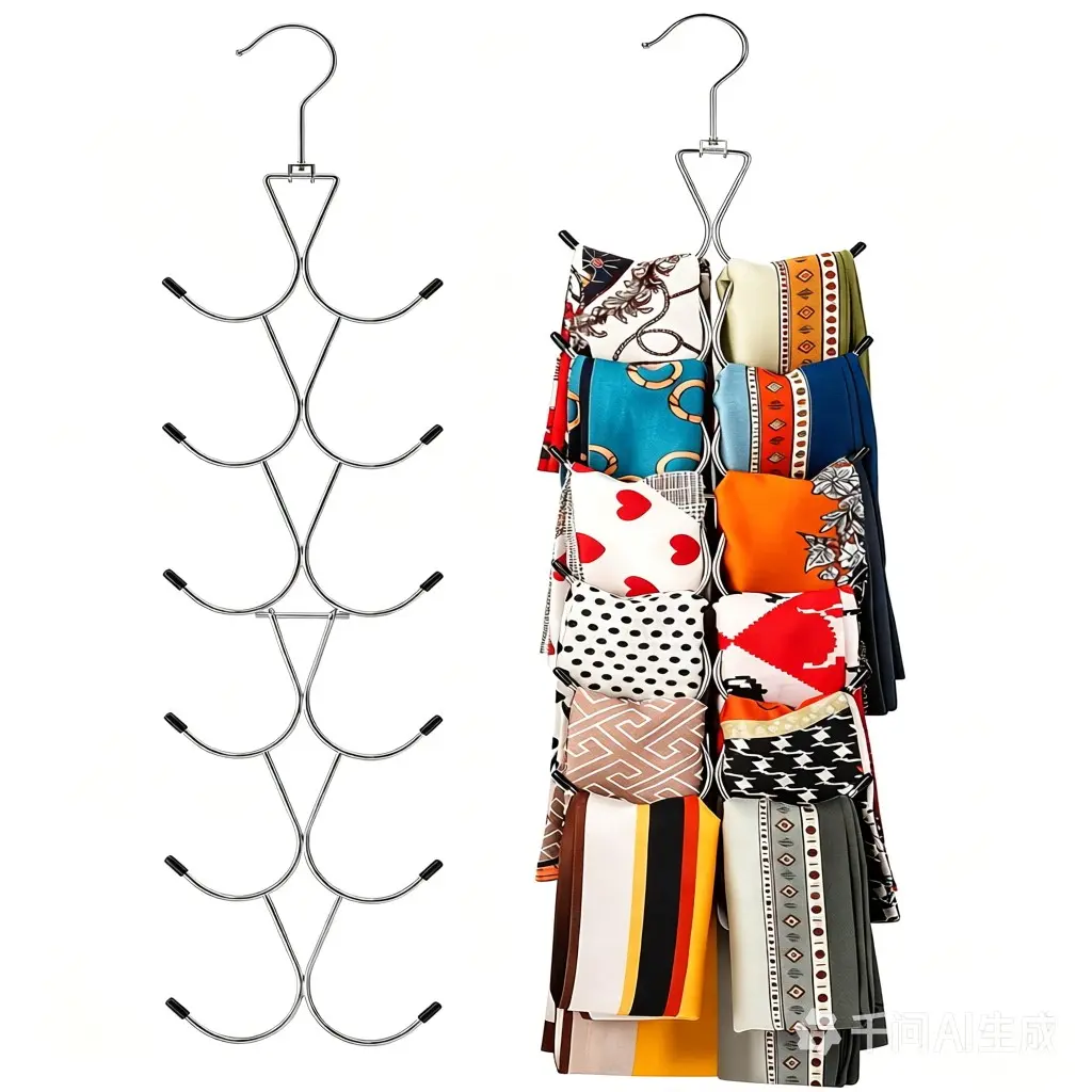 Scarf Hanger 12 Storages, Multifunctional Hanger, Hanging Scarf Organizer with 360 Swivel Hook, Legging Organizer for Closet, Belts Organizer, Closet Organizer for Scarves, Shawl, Belt, Purse & Baseball Cap, Space Saving Hangers