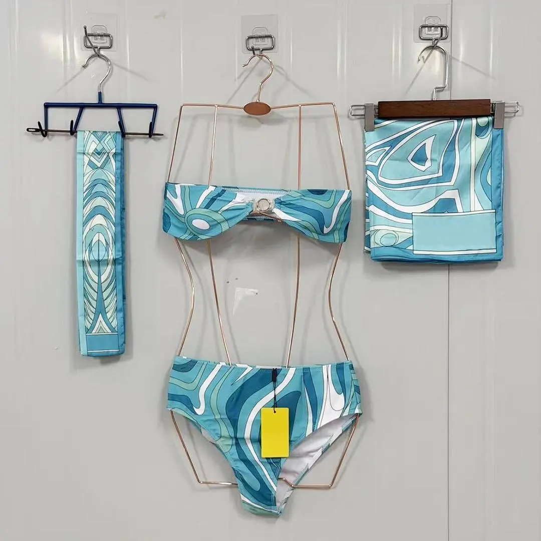 Luxury Design Women's Ribbon Scarf Split Swimsuits with Designer Signature Letter Logo Classic Brand Women's Two-Piece Swimsuits